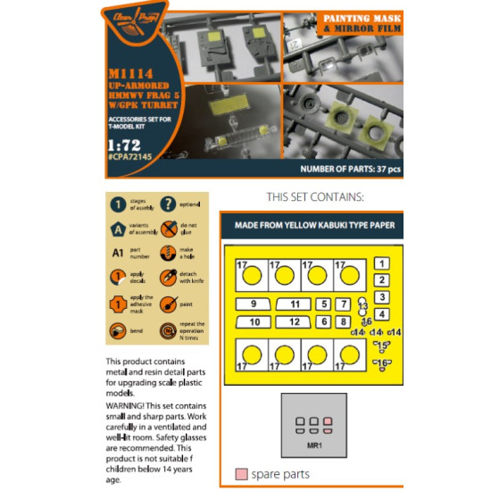 Clear Prop Cpa72145 1/72 M1114 Up Armored Hmmwv Frag 5 W Gpk Turren Painting Mask On Yellow Kabuki Paper For T Model Kit