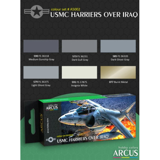 Arcus A5002 Acrylic Paints Set Usmc Harriers Over Iraq 6 Colors In Set 10ml