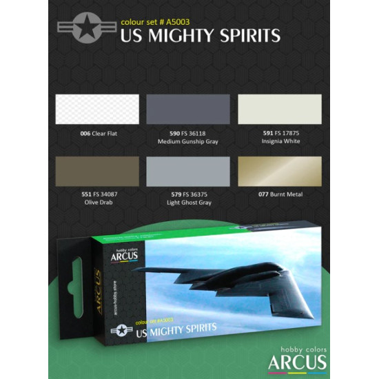 Arcus A5003 Acrylic Paints Set Us Mighty Spirits 6 Colors In Set 10ml