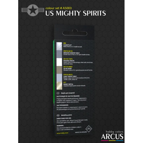 Arcus A5003 Acrylic Paints Set Us Mighty Spirits 6 Colors In Set 10ml