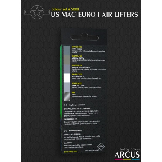 Arcus A5008 Acrylic Paints Set Us Mac Euro I Air Lifters 6 Colors In Set 10ml