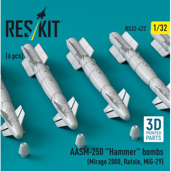 Reskit Rs32-0422 1/32 Aasm 250 Hammer Bombs 6 Pcs Mirage 2000 Rafale Mig 29 3d Printed