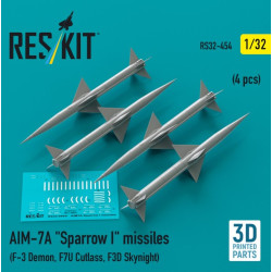 Reskit Rs32-0454 1/32 Aim 7a Sparrow I Missiles 4 Pcs F 3 Demon F7u Cutlass F3d Skynight 3d Printed