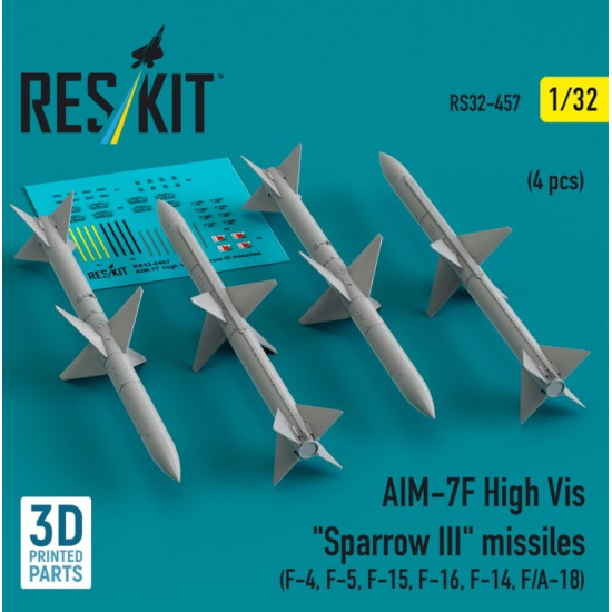 Reskit Rs32-0457 1/32 Aim 7f High Vis Sparrow Iii Missiles 4pcs F4 F5 F15 F16 F14 Fa18 3d Printed