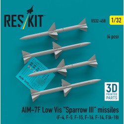 Reskit Rs32-0458 1/32 Aim 7f Low Vis Sparrow Iii Missiles 4 Pcs F4 F5 F15 F16 F14 Fa18 3d Printed