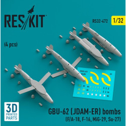 Reskit Rs32-0472 1/32 Gbu 62 Jdam Er Bombs 4pcs F A18 F16 Mig29 Su27 3d Printed