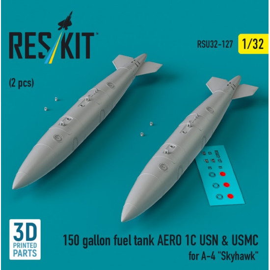 Reskit Rsu32-0127 1/32 150 Gallon Fuel Tank Aero 1c Usn Usmc For A 4 Skyhawk 2 Pcs 3d Printed