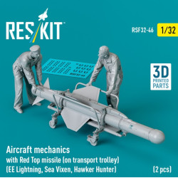 Reskit Rsf32-0046 1/32 Aircraft Mechanics With Red Top Missile On Transport Trolley Ee Lightning Sea Vixen Hawker Hunter 2 Pcs 3d Printed