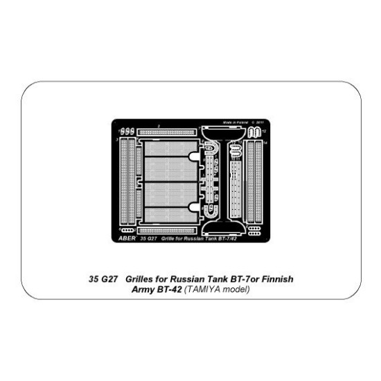 Grilles for BT-7 or BT-42, for Tamiya 1/35 Aber 35-G27