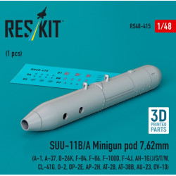 Reskit Rs48-0415 1/48 Suu11ba Minigun Pod 7.62mm 1 Pcs A1 A37 B26k F84 F86 F100d F4j Ah1gjst/W Cl41g O2 Op2e Ap2h At28 At38b Au23 Ov10 3d Printed