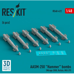 Reskit Rs48-0422 1/48 Aasm 250 Hammer 6 Pcs Mirage 2000 Rafale Mig29 3d Printed