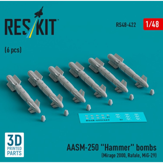 Reskit Rs48-0422 1/48 Aasm 250 Hammer 6 Pcs Mirage 2000 Rafale Mig29 3d Printed