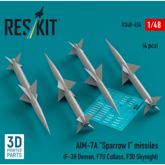 Reskit Rs48-0454 1/48 Aim 7a Sparrow I Missiles 4 Pcs F3h Demon F7u Cutlass F3d Skynight 3d Printed