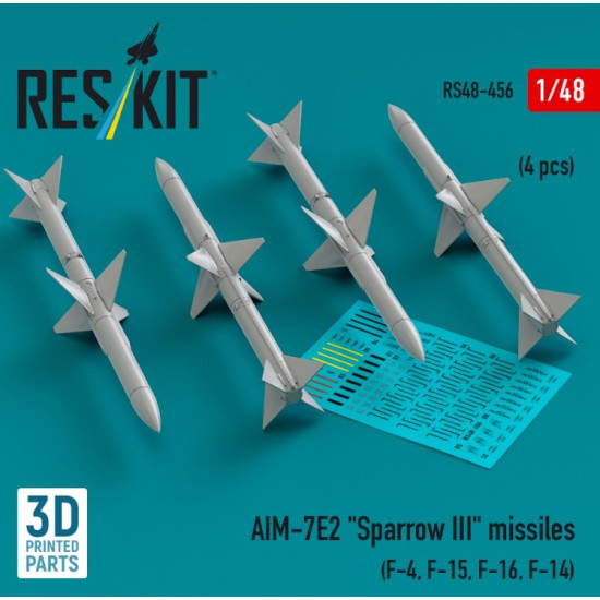 Reskit Rs48-0456 1/48 Aim 7e2 Sparrow Iii Missiles 4 Pcs F4 F15 F16 F14 3d Printed