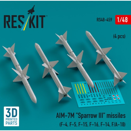 Reskit Rs48-0459 1/48 Aim 7m Sparrow Iii Missiles 4 Pcs F4 F5 F15 F16 F14 F A 18 3d Printed