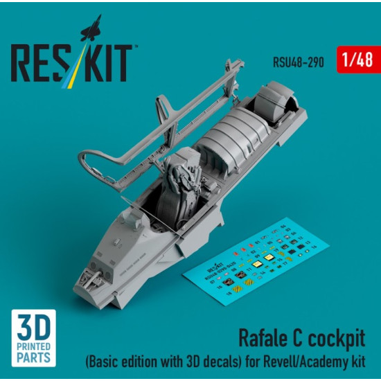 Reskit Rsu48-0290 1/48 Rafale C Cockpit Basic Edition With 3d Decals For Revell Academy Kit 3d Printed