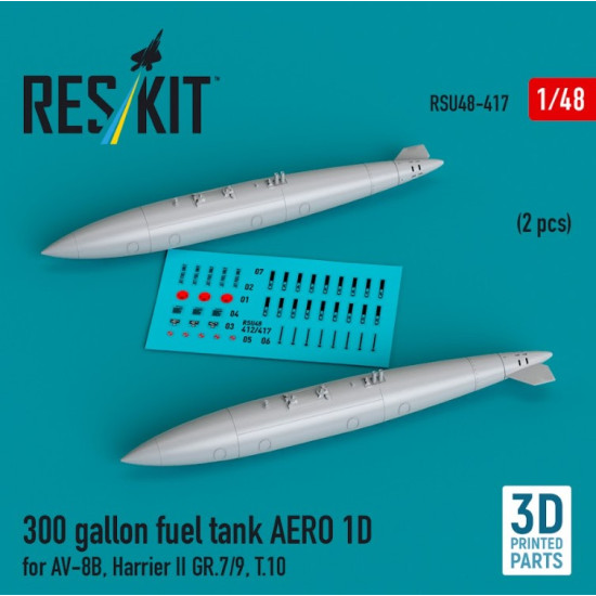 Reskit Rsu48-0417 1/48 300 Gallon Fuel Tank Aero 1d For Av 8b Harrier 2 Gr.7 9 T.10 2 Pcs 3d Printed