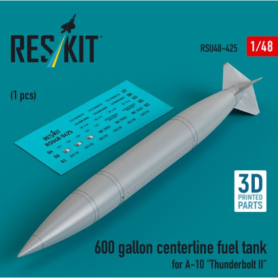 Reskit Rsu48-0425 1/48 600 Gallon Centerline Fuel Tank For A 10 Thunderbolt Ii 1 Pcs 3d Printed