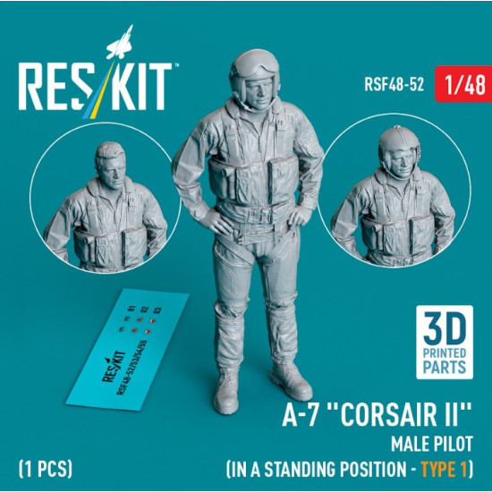 Reskit Rsf48-0052 1/48 A7 Corsair 2 Male Pilot In A Standing Position Type1 1pcs 3dprinted