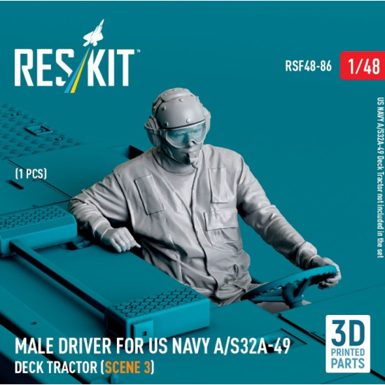 Reskit Rsf48-0086 1/48 Male Driver For Us Navy A/S32a 49 Deck Tractor Scene 3 1 Pcs 3d Printed