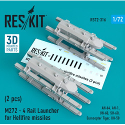 Reskit Rs72-0316 1/72 M272 - 4 Rail Launcher For Hellfire Missiles 2pcs Ah-64 Ah-1 Uh-60 Sh-60 Eurocopter Tiger Oh-58