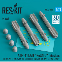 Reskit Rs72-0326 1/72 Agm-114a/B Hellfire Missiles 4 Pcs Ah-64 Ah-1 Uh-60 Sh-60 Eurocopter Tiger Oh-58 Rah-66 Mq-1 Mq-9 3d Printed