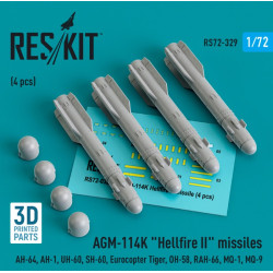 Reskit Rs72-0329 1/72 Agm-114k Hellfire Ii Missiles 4 Pcs Ah-64 Ah-1 Uh-60 Sh-60 Eurocopter Tiger Oh-58 Rah-66 Mq-1 Mq-9 3d Printed