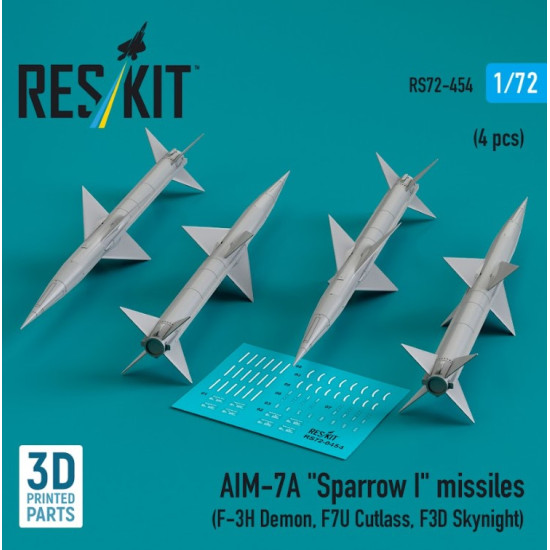 Reskit Rs72-0454 1/72 Aim-7a Sparrow I Missiles 4 Pcs F-3h Demon F7u Cutlass F3d Skynight 3d Printed