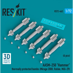 Reskit Rs72-0463 1/72 Aasm-250 Hammer Thermally Protected Bombs 6 Pcs Mirage 2000 Rafale Mig-29 3d Printed