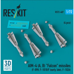 Reskit Rs72-0487 1/72 Aim-4 A B Falcon Missiles 4pcs F-89h F-101b/F Early Late F-102a 3d Printed