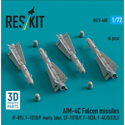 Reskit Rs72-0488 1/72 Aim-4c Falcon Missiles F-89j F-101b/F Early Late Cf-101b/F F-102a F-4c/D/E/Ej 4 Pcs 3d Printed