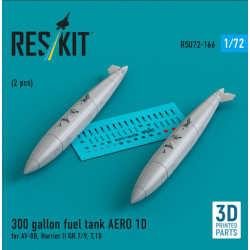 Reskit Rsu72-0166 1/72 300 Gallon Fuel Tank Aero 1d For Av-8b Harrier 2 Gr.7/9 T.10 2 Pcs 3d Printed