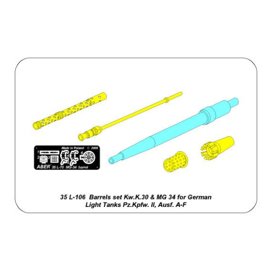 Barrels set KwK.30 & MG 34 for Pz.Kpfw. II, Ausf. A-F 1/35 Aber 35-L106