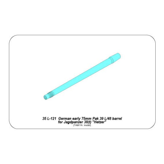 German early 75mm Pak39 L/48 barrel for Hetzer, for Tamiya 1/35 Aber 35-L121
