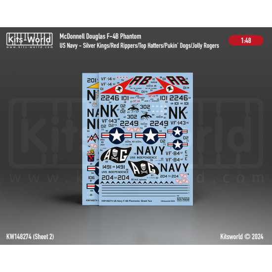 Kits World Kw148274 1/48 Decal For Us Navy F-4b Phantoms