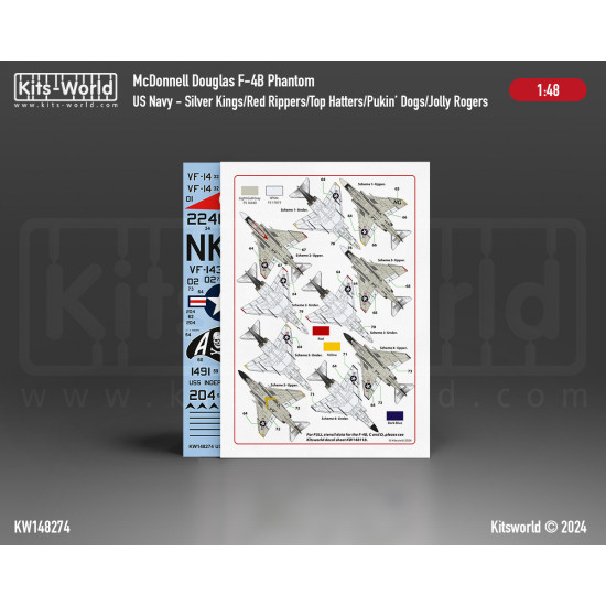 Kits World Kw148274 1/48 Decal For Us Navy F-4b Phantoms