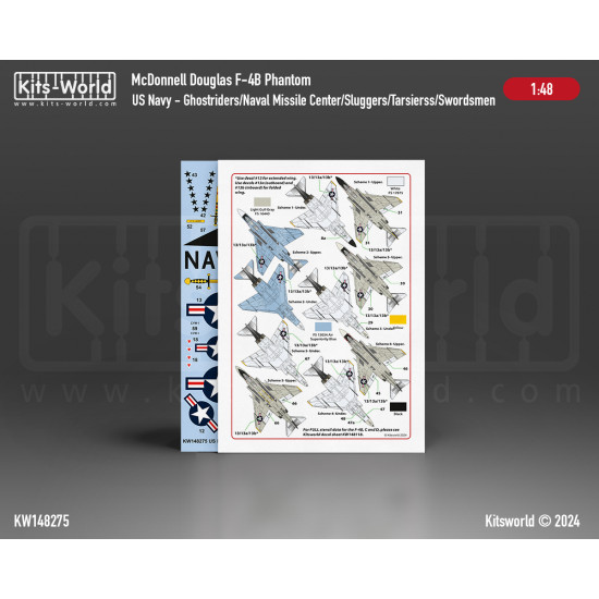 Kits World Kw148275 1/48 Decal For Us Navy F-4b Phantoms