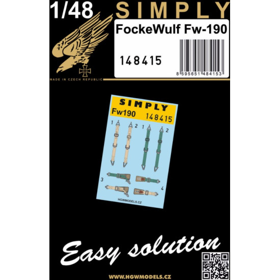 Hgw 148415 1/48 3d Decal Seatbelts For Fockewulf Fw-190 Accessories Kit