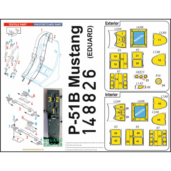 Hgw 148826 1/48 P-51b Mustang Basic Line Seat Belt, Painting Mask For Eduard