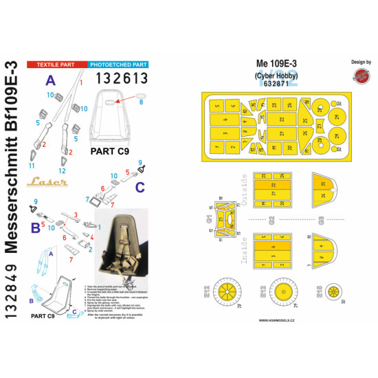 Hgw 132849 1/32 Seat Belts And Mask For Bf 109e-3 Basic Line Dragon/Cyberhobby/Hobby 2000
