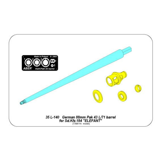German 88 mm Pak 43/1 L/71 barrel for Elefant, for Tamiya 1/35 Aber 35-L140 German 88 mm Pak 43/1 L/71 barrel for Elefant, for Tamiya 1/35 Aber 35-L140