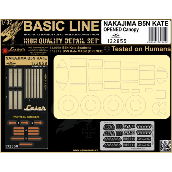 Hgw 132855 1/32 Seatbelts And Painting Mask For Nakajima B5n Kate Opened Canopy Basic Line