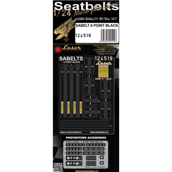 Hgw 124519 1/24 Sabelt 6 Point Black Seatbelts