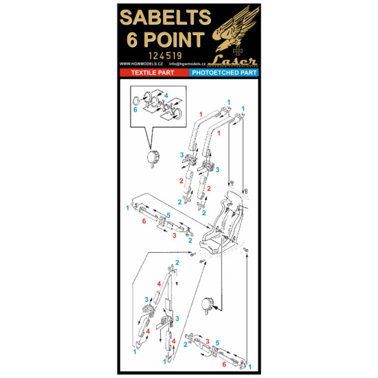 Hgw 124519 1/24 Sabelt 6 Point Black Seatbelts