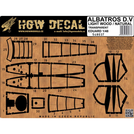 Hgw 548037 1/48 Decal For Albatros D.v/D.va For Eduard Light Wood Natural Imitation