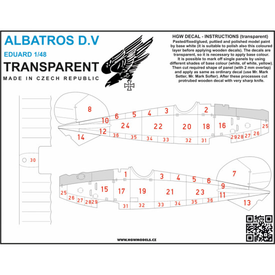 Hgw 548037 1/48 Decal For Albatros D.v/D.va For Eduard Light Wood Natural Imitation