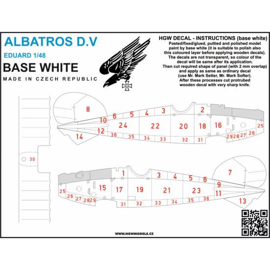 Hgw 548038 1/48 Decal For Albatros D.v/D.va Eduard Light Wood Natural Imitation