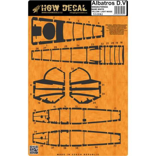 Hgw 532082 1/32 Decal For Albatros D.v/D.va Wingnut Wings Yellow Wood Imitation