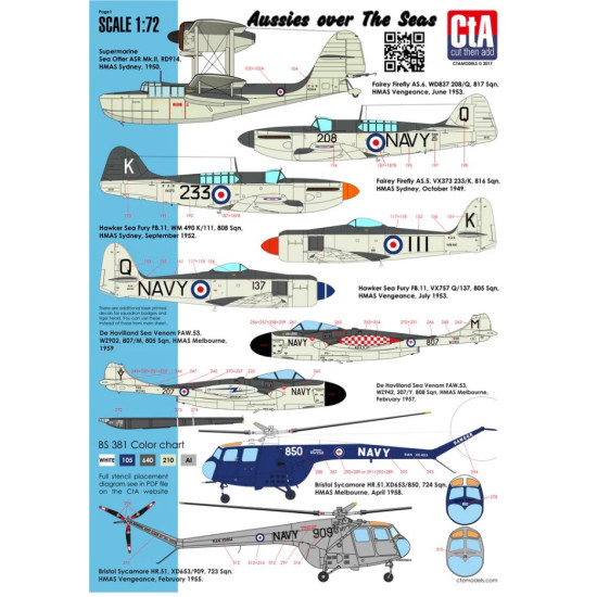 Cta Models 007 1/72 Decal 1/72 Aussies Over The Seas Ran Carrier-borne Aircraft 1949-1980