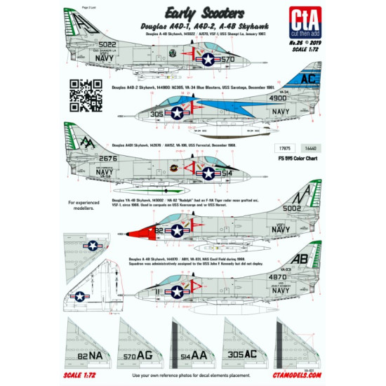 Cta Models 026 1/72 Decal Early Scooters Douglas A4d-1 A4d-2 A-4b Skyhawk 11 Markings